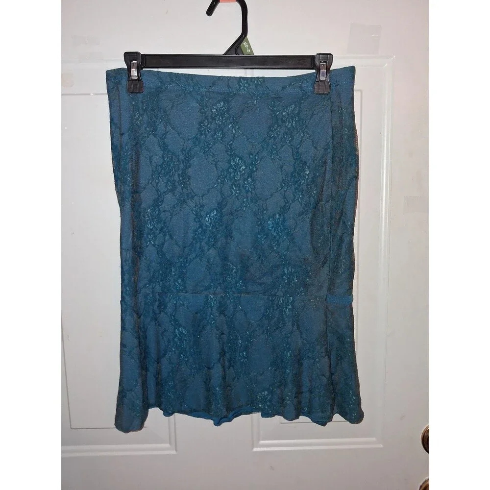 Jubi USA Vintage Y2K Boho Green Lace Overlay Skirt Rhinestone Detail Medium
